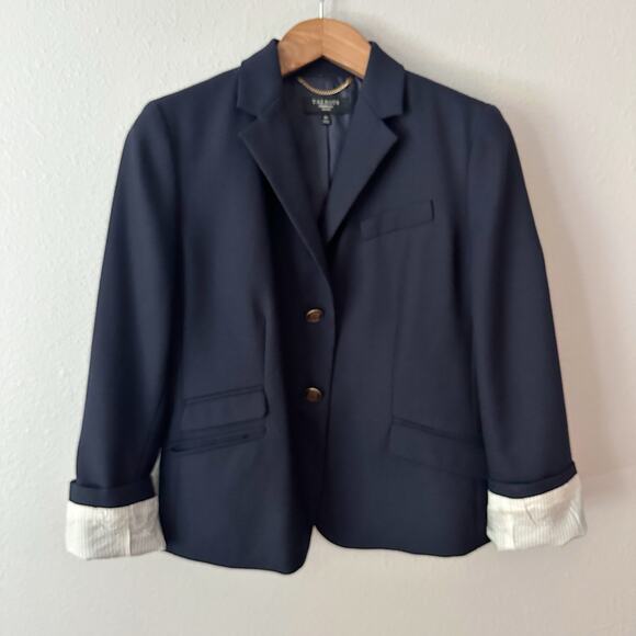 Talbots Wool Navy Crest Button Preppy Blazer Jacket Women's Size 16 Petite - Picture 1 of 15